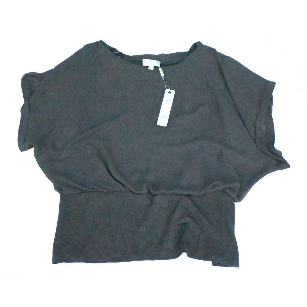 Joseph A Womens L NWT Black Sheer Dolman Blouson Top Boat Neck Short Sleeve